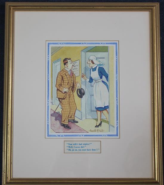 Donald McGill (1875-1962) Your wifes had triplets. Well I never did. O go on you must have done. 8.5 x 6.5in.